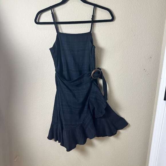 AMERICAN EAGLE Black Linen-like Belted WRap Mini Dress Size XS - Picture 3 of 11